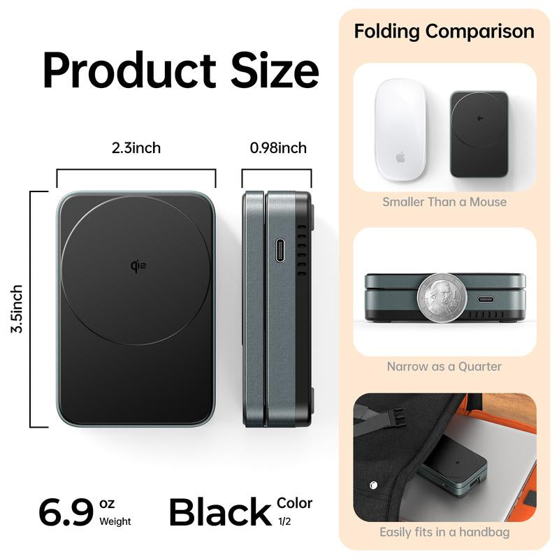 Qi2 Certified 15W Max Fast Mag-Safe Wireless Charger, Meifigno 3-In-1 Foldable Magnetic Charging Station Stand, Designed for Iphone 15/14/13/12 Series, Airpods, Iwatch (30W USB-C Adapter Included)