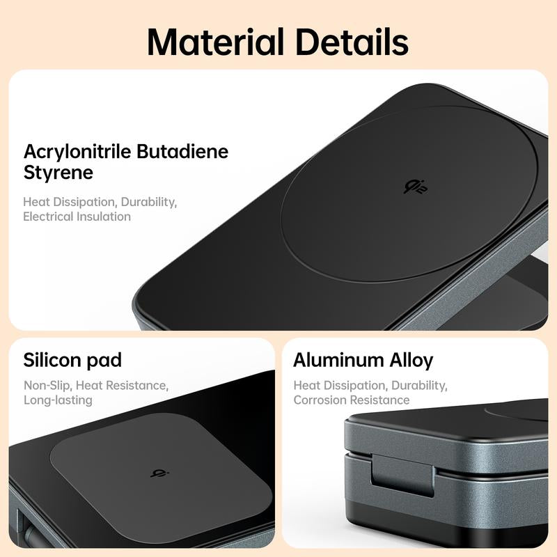 Qi2 Certified 15W Max Fast Mag-Safe Wireless Charger, Meifigno 3-In-1 Foldable Magnetic Charging Station Stand, Designed for Iphone 15/14/13/12 Series, Airpods, Iwatch (30W USB-C Adapter Included)
